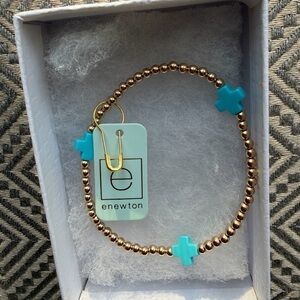 Enewton Signature Cross Gold Bead Bracelet with Turquoise Cross Accents NWT